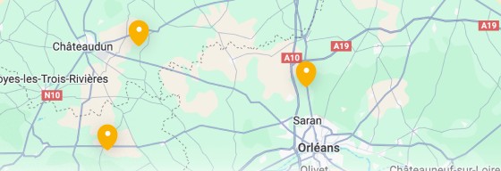 Carte de la région d'Orléans avec des sites repérés